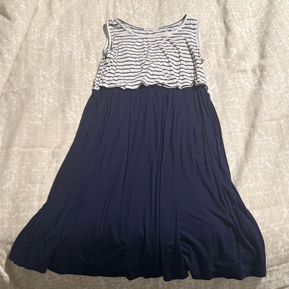 Women’s Maternity/Nursing Navy and White Striped Sleeveless Dress